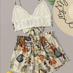 🏝Tie Back Crochet Bralette Shorts Set